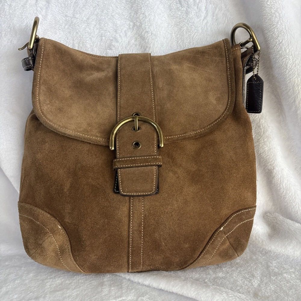 COACH Soho Handbag Brown Tan Suede Leather Hobo Crossbody Shoulder Bag - Picture 2 of 16